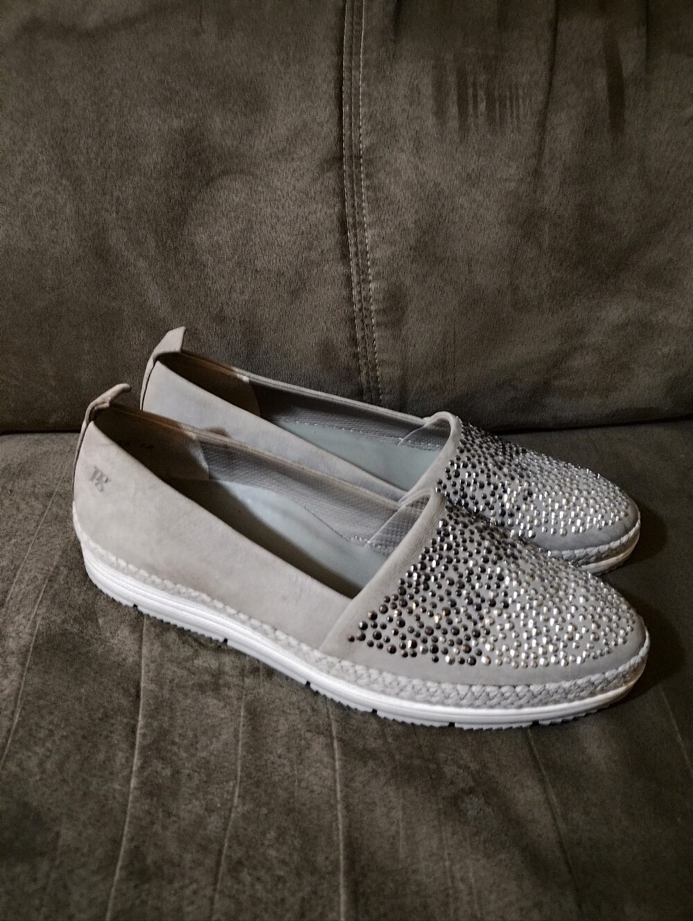 Women's Paul Green Slip-On Rhinestone Loafers in Light Gray